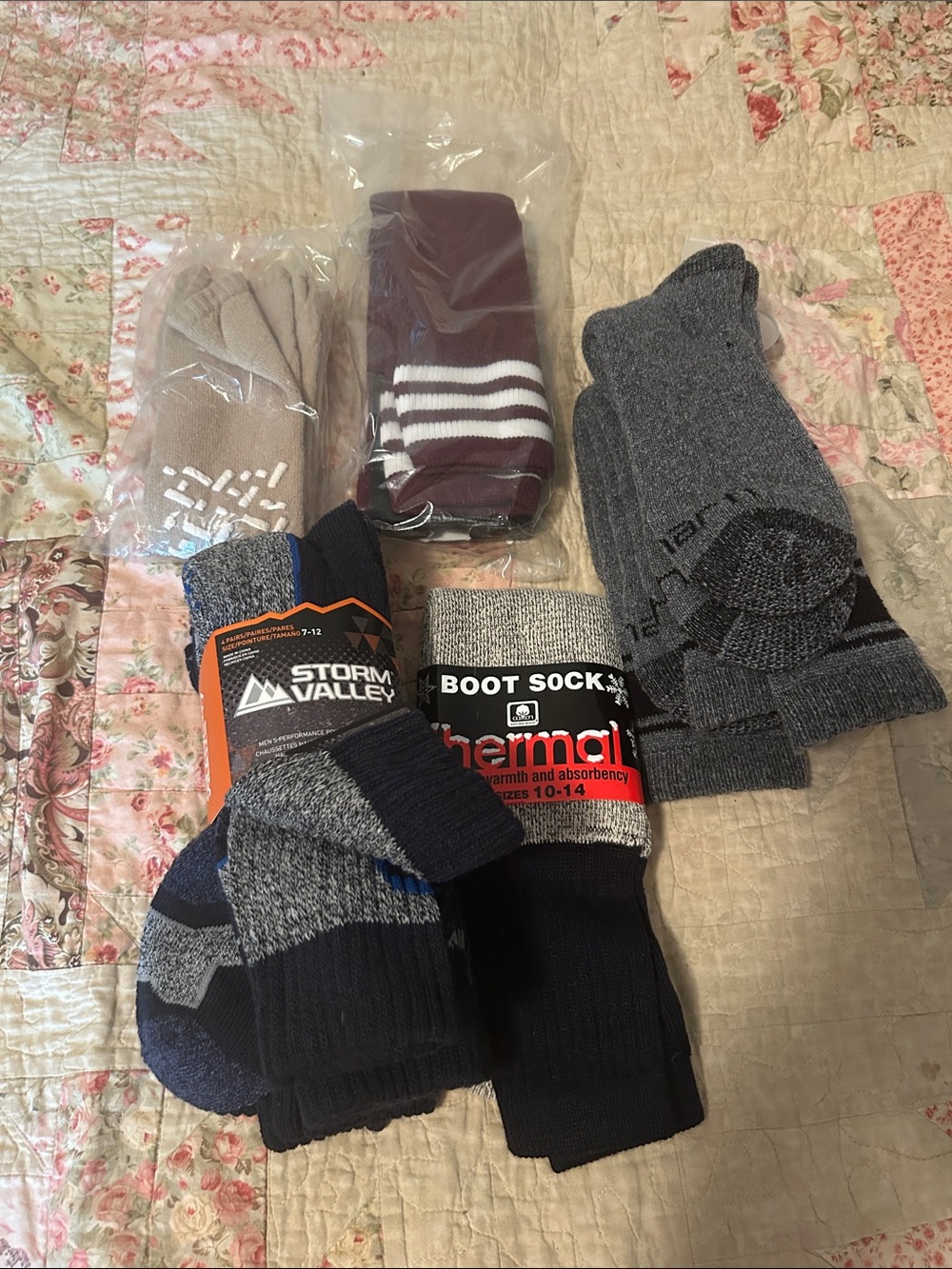 Storm Valley & Thermal Men's Crew and Boot Socks - Gray, Navy, Maroon, Beige